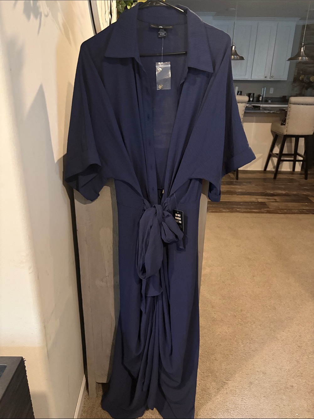 Ashley Stewart Navy Tie-Front Button Down Dress